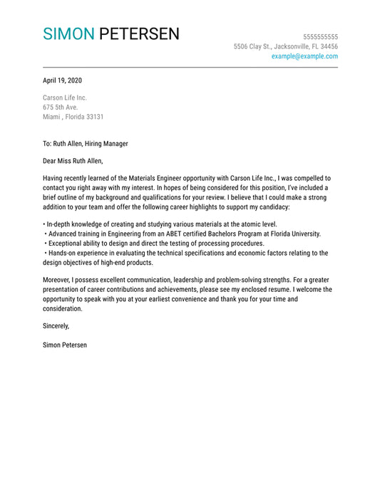 Example of Cover Letter #2-Basic
